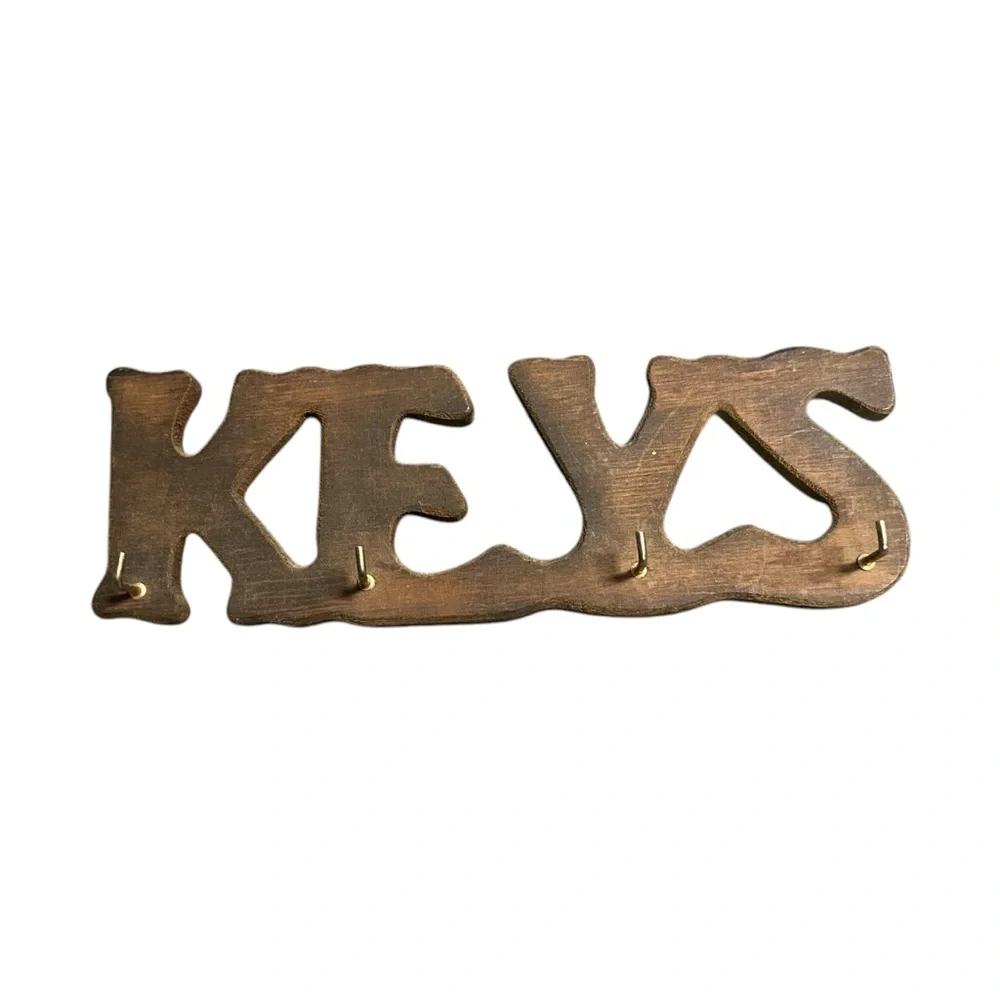 Rustic Brown Key Holder Keys Wood 4 Hook Wall Hanging House Vintage Rustic Cabin